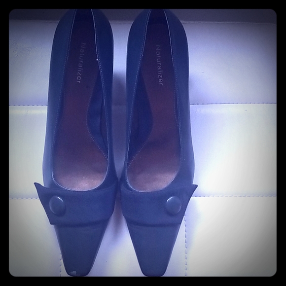 Navy blue chic leather heels - Picture 1 of 4